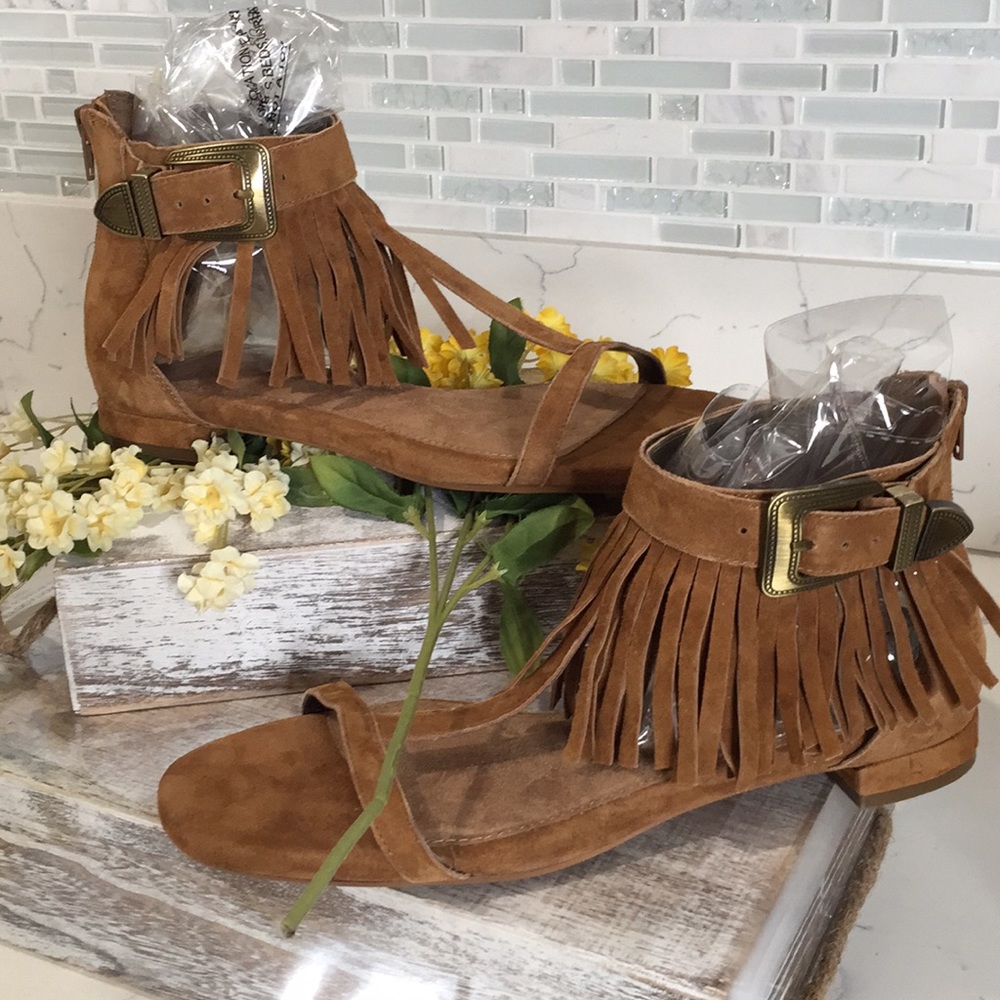New Aerosoles lowdown fringe heeled suede sandals - Picture 5 of 8